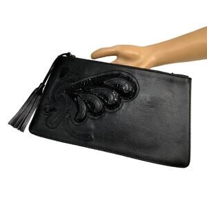 Vintage Y2K Hand Maid by Michelle Frantz Black Leather & Snake Clutch